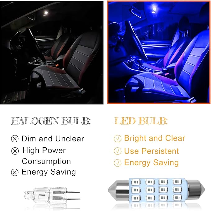YOGEIER Car Led Bulb, Car Led Combination Set of 24 Sets, Used for Car Interior Lights, Indoor Map Dome Lights, Trunk Lights, License Lights, Etc. (Blue)