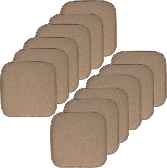Sweet Home Collection Chair Cushion Memory Foam Pads Honeycomb Pattern Slip Non Skid Rubber Back Rounded Square 16" x 16" Seat Cover, 12 Pack, Charlotte Taupe