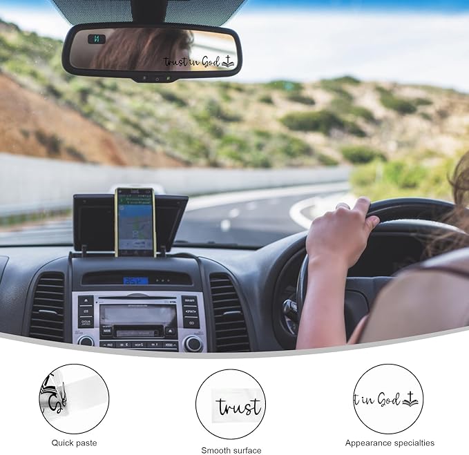 DXNQ 2 PCS Trust in God Rearview Mirror Decals, Automotive Vinyl Rear View Mirror Decorative Stickers, Waterproof Trust in God Stickers for Car Truck Laptop, Car Accessories (Black,Style 2)