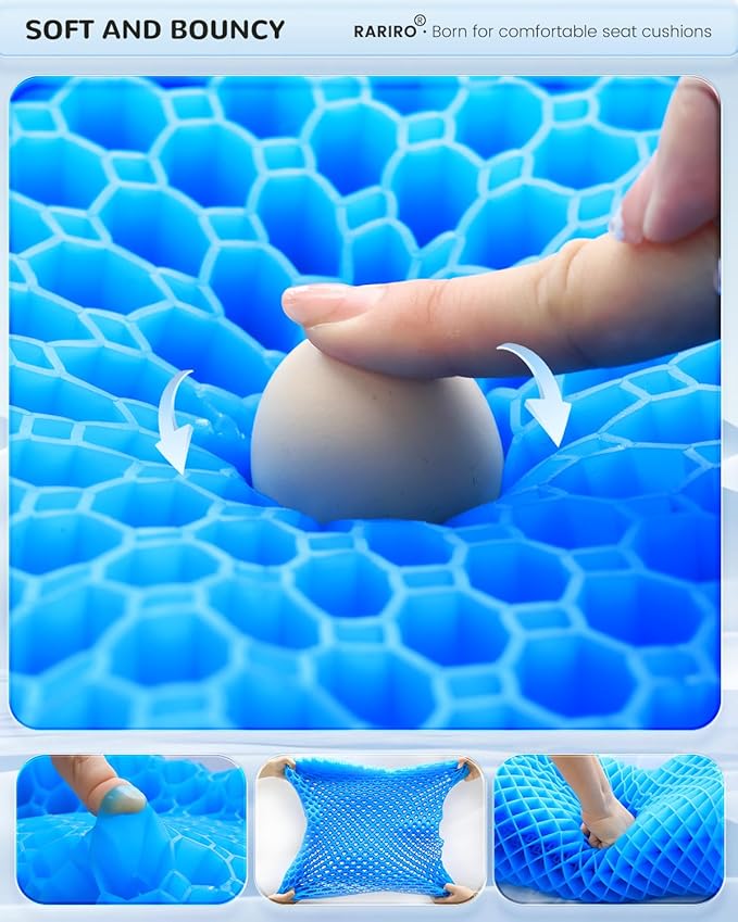 Gel Seat Cushion for Long Sitting(Enlarged & Thickened), Cooling Pressure Relief Seat Cushion for Wheelchair, Driving, Kayak, Office Desk Chair Seat Pad Gel for Heavy People[Blue-19.7" Large]
