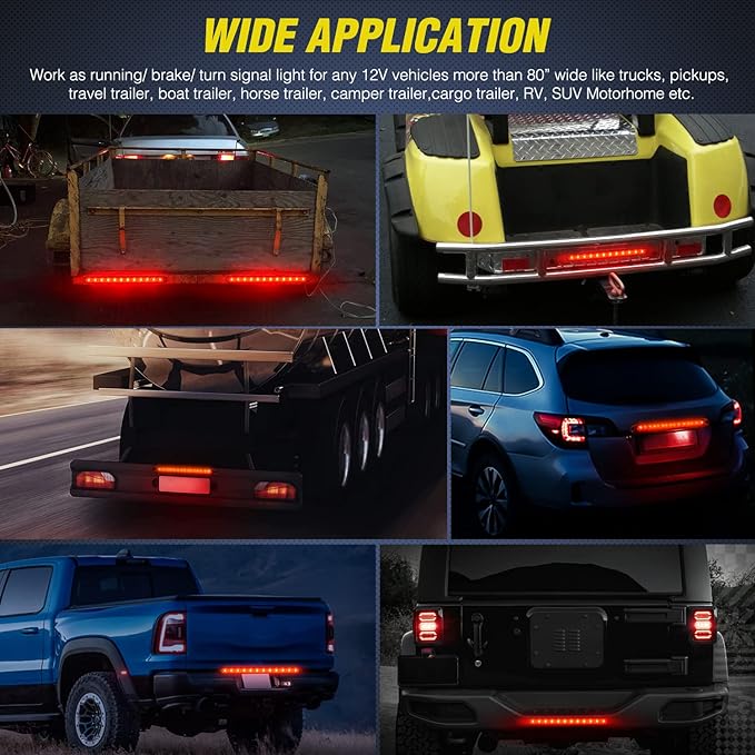 Nilight Trailer Light 16Inch 12 LED Red Running Brake Sequential Turn Signals Lights Waterproof Rear Maker ID Bar for 12V Boat Truck RV