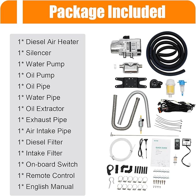 Diesel Air Heater, 12V 5000W Diesel Parking Water Heater Complete Kit Water Heating Type of Car Conduction Coolant with Remote Control for Commercial Vehicles Automotives & RV Cars