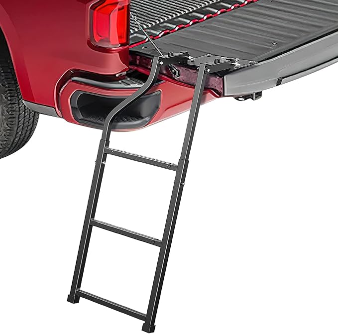 Nilight Foldable Truck Tailgate Ladder for Pickup with Aluminum Step Grip Plates, Replaceable Rubber Feet & Stainless Steel Self Drilling Hex Screws for Easy Installation