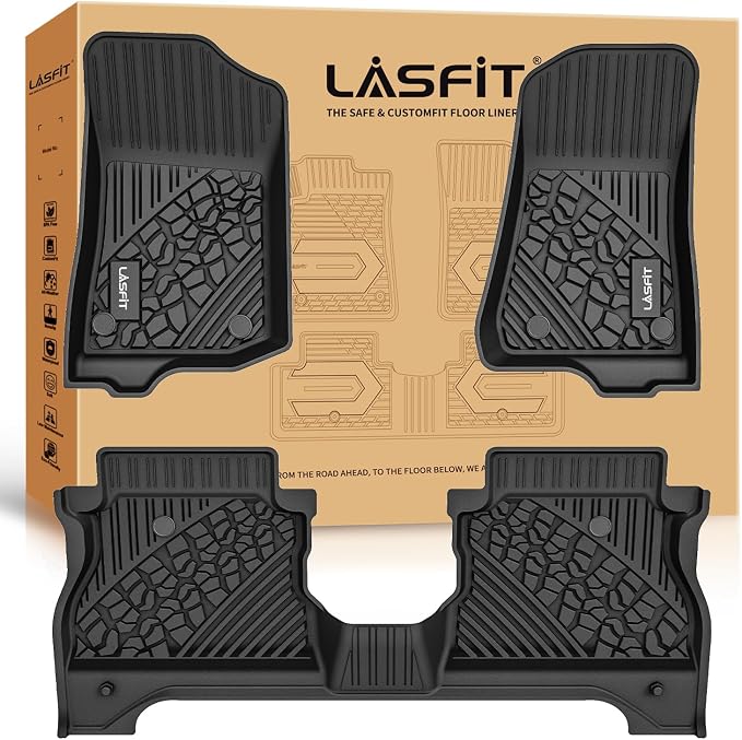 LASFIT Floor Mats for Jeep Gladiator JT 2020-2025 2026 All Weather TPE Custom Fit Pickup Truck Mats Floor Liners 1st & 2nd Row, Black