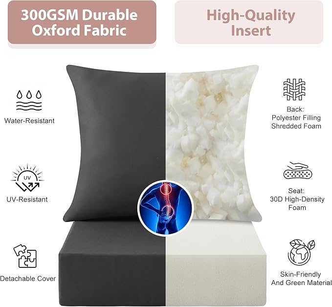 Outdoor Deep Seat Cushion Set, 24x24 Inch Water-Resistant & Fade-Resistant Outdoor Chair Cushions, Patio Furniture Cushions with Removable Cover for Patio Chair, Sofa, Dark Grey (Set of 6)