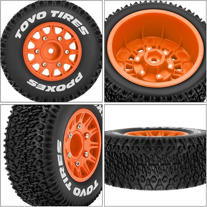 GLOBACT 12mm/14mm Hex RC Wheels and Tires 1/10 RC Truck Tires for Arrma Senton Fury Slash Axial Losi Redcat Rc4wd Hex Detachable Replacement (Orange 4PCS)