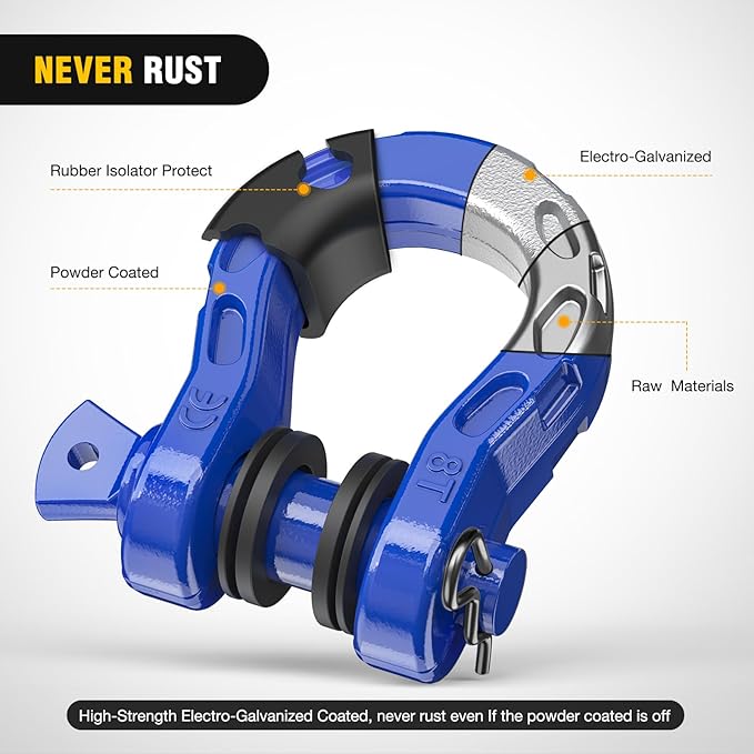 Nilight Heavy Duty Mega D-Ring Shackles(2 Pack) 68,000 lb Break Strength(17,000 lb WLL) w/ 7/8″ Screw Pin & Washers, Forged Steel Off-Road Recovery Shackles for Tow Strap & Winch Gear, Blue