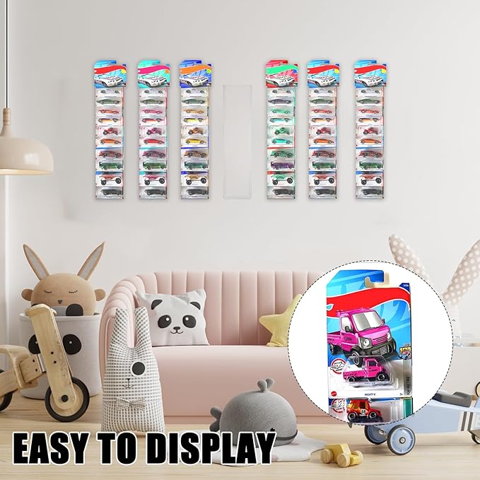 24 Pcs Clear Display Case for Packaged Model Cars,Model Car Display Cases Wall Mount-Holds up to 240 Cars,Toy Car Storage Organizer Compatible with Hot Wheels,Clear Model Car Display Case