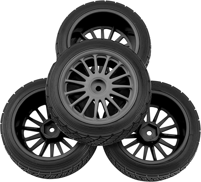 80mm/3.14" Rubber Tires & Plastic Wheel Rims 2.2 Inch 12mm Hex Hub Compatible with 1/10 HPI WR8 Off-Road Rally 1/14 WLtoys 124019 144001 1/16 Redcat Volcano RC Buggy (Black)