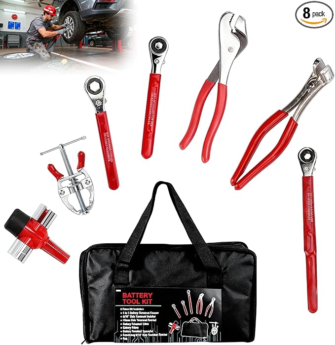 2025 NEW 8PCS Battery Service Kit, CR-V Battery Maintenance Kit, Battery Tools,Battery Terminal Cleaner, Car Battery Cleaner Kit, Tools Suitable for Car Repair and Battery Maintenance