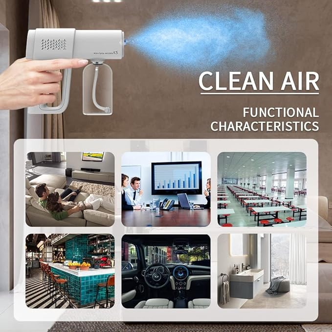 Professional Fogger Machine, 380ml Wireless Nano Sprayer Gun, Rechargeable ULV Atomizer with Blue Light for Touchless Cleaning