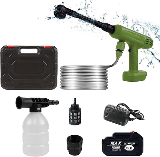 Cordless Pressure Washer,1200PSI Portable Power Washer with 4Ah Battery&Charger,6-in-1 Nozzle,5 Meter Hose,Handheld High-Pressure Car Washer for Cars/Yard/Home/Floor,Green