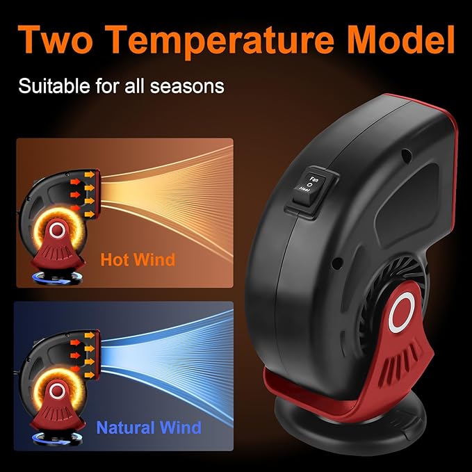 Car Heater,12V Portable Heaters for Vehicle,Plugs into Cigarette Lighter,360° Rotation Fast Heating Auto Car Window Defroster Windshield Defogger,2 in 1 Heating & Cooling Automobile Heater(Red)