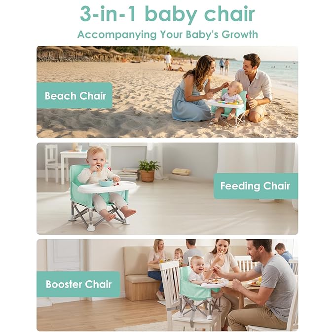Tiny Marvels Portable Booster Seat, Foldable Baby High Chair with Removable Tray, Safety Harness & Carry Bag – for Toddlers Ages 6M-3Y, Ideal for Dining, Travel, Camping & Family Time