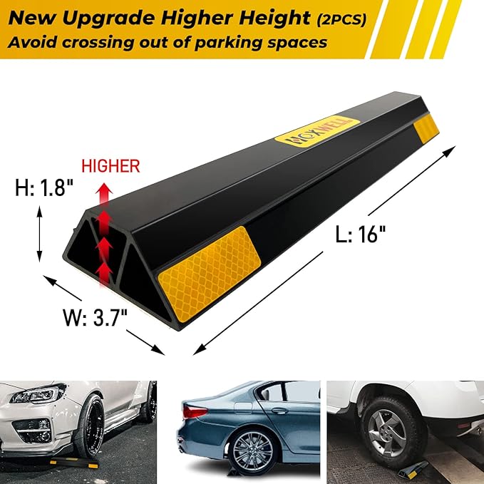 HOXWELL (New Updated) 16" 2 Pcs Heavy Duty Parking Aid for Garage Walls, Parking Gadgets Protects Car, Parking Stopper Easy to Install 2 Packs, 16" L x 3.7" W x 1.8" H