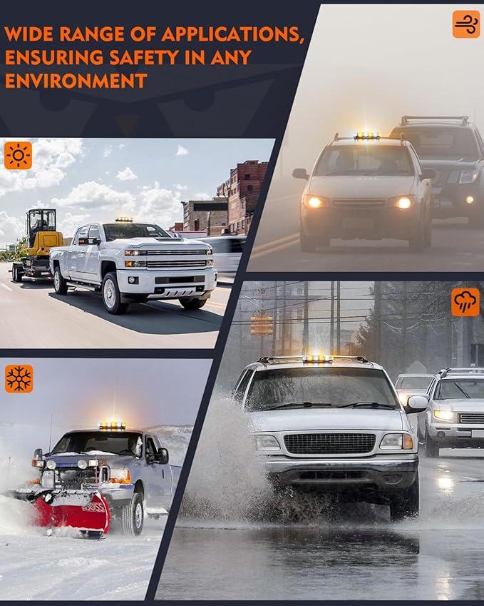 LUMENIX LED Roof Top Strobe Beacon Light Bar Rooftop Security Warning Emergency Flashing Plow Lights for Construction Vehicles Tow Commercial Trucks Postal Cars Snowplow - Amber White