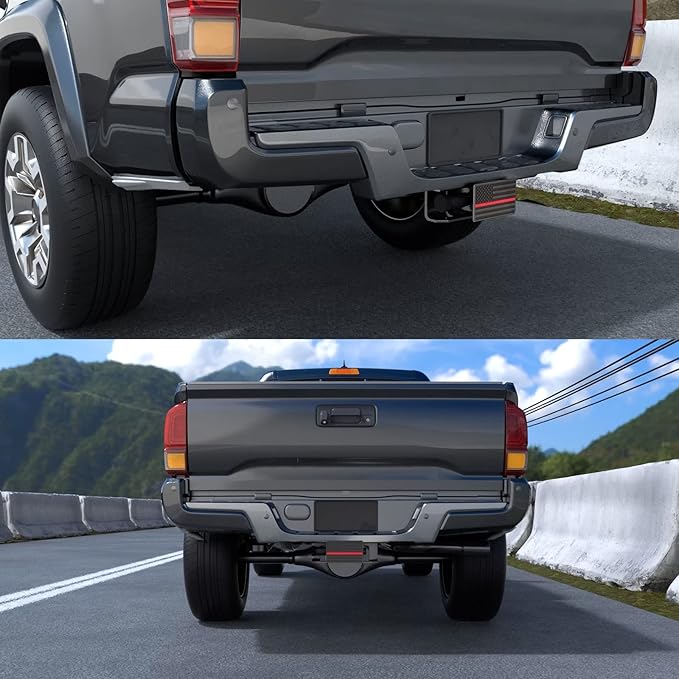 Trailer Hitch Cover for 2 Inch Receivers, Heavy Metal American Flag Hitch Cover for Trucks Accessories (Black with Red Line)
