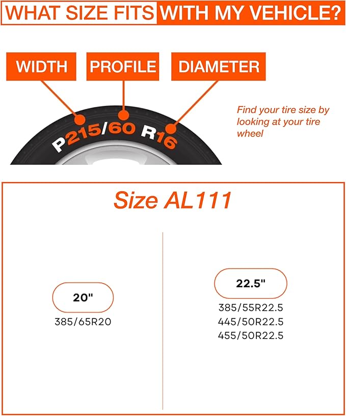 AutoSock Commercial Vehicle Snow Socks for Tires, AL111 - Car Sock Tire Traction Device for Snow, Ultimate Chain Alternative for Buses and Trucks, Pack of 2