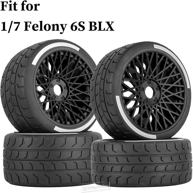 RC Wheels and Tires On Road Tire Tyre for 1/7 Felony 6S BLX,17mm Hex Plastic Wheels RC Truck Tires Highway Tire On Road Tyre,4pcs,Black