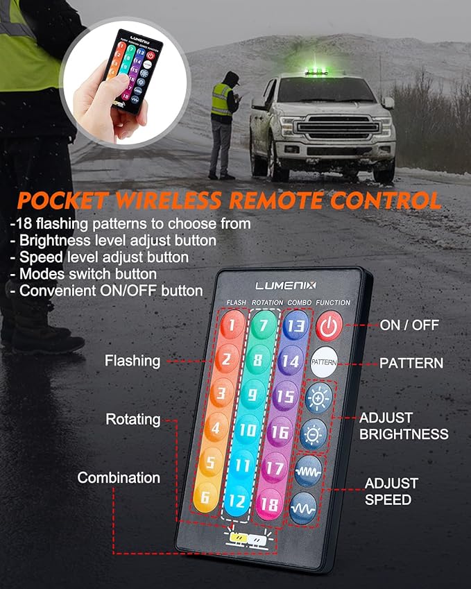 LUMENIX LED Roof Top Strobe Beacon Light Bar Rooftop Security Warning Emergency Flashing Plow Lights for Construction Vehicles Tow Commercial Trucks Postal Cars Snowplow - Green White