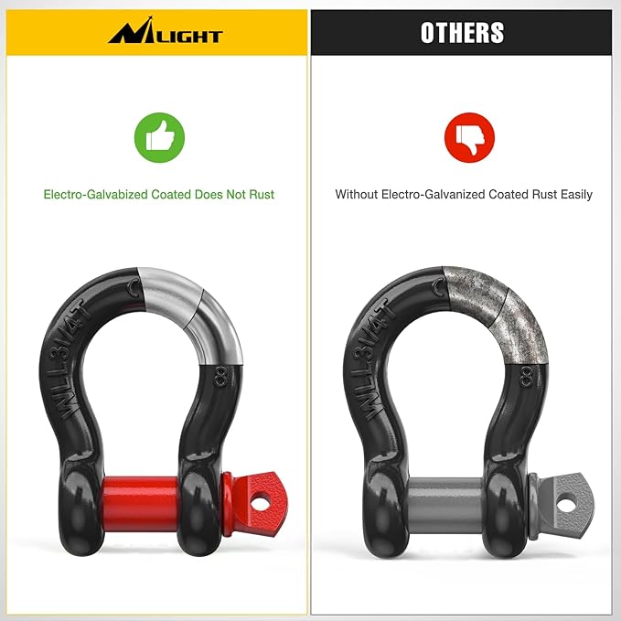 Nilight 2 Pack Small Shackles 5/8" D-Ring Shackle 3.25 Ton (7165 Lbs) Capacity Heavy Duty Off Road Recovery Shackle Kit for Cars and Other Applications for Tie Downs, Black Red