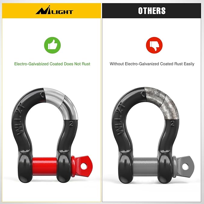 Nilight 2 Pack Small Shackles 1/2" D-Ring Shackle 2 Ton (4409 lbs) Capacity Heavy Duty Off Road Recovery Shackle Kit for Cars and Other Applications for Tie Downs, Black Red