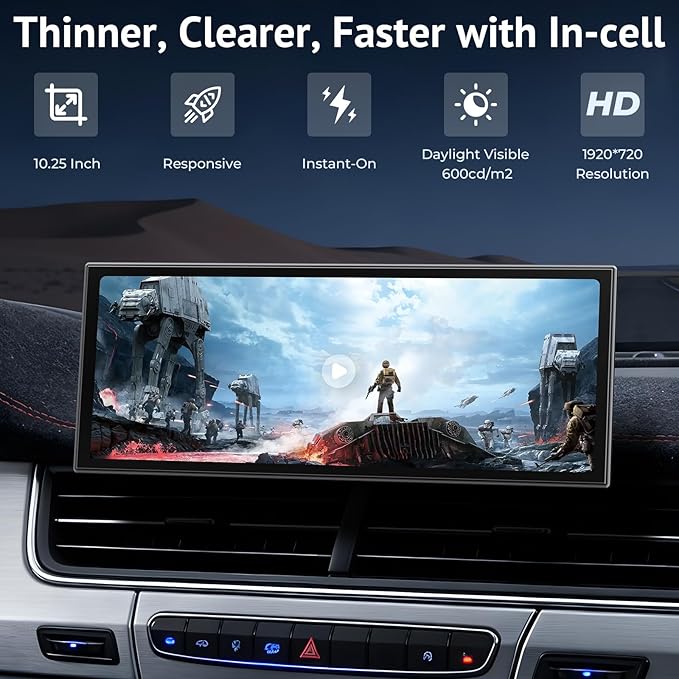 Wireless CarPlay Screen with Net-Flix YouTube, 1080P HD Touchable 10.26-inch Screen and AHD Backup Camera, Compatible with Apple CarPlay & Android Auto, Bluetooth, TF, FM, Siri