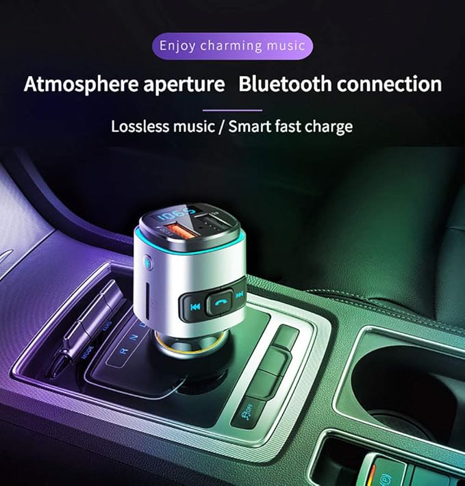 Bluetooth FM Transmitter for Car, Wireless Bluetooth FM Radio Adapter Car Kit with Hands-Free Calling and 2 Ports USB QC 3.0 Fast Charger Voltage Detection