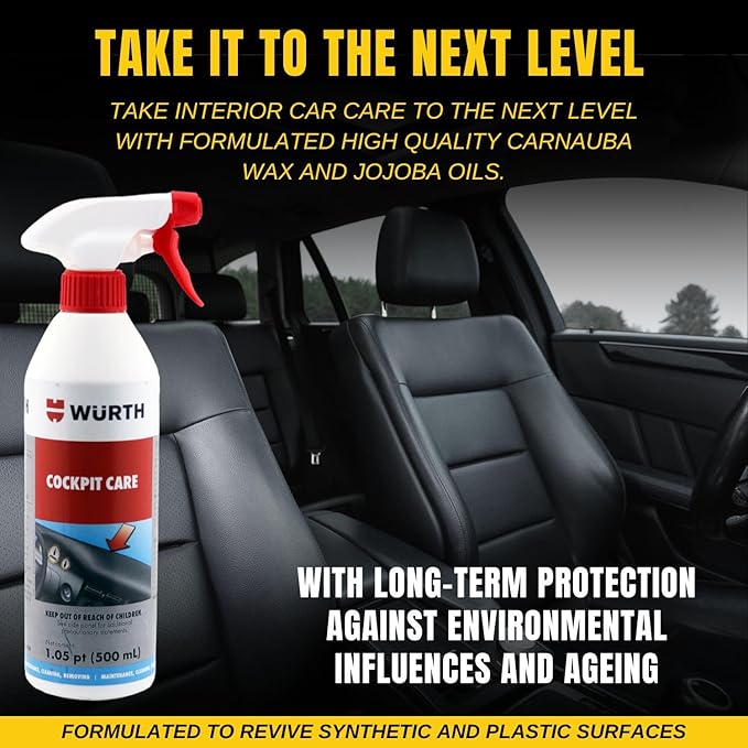 Smilyeez Listing for Wurth Cockpit Care Spray, 500ml (2 Bottles) – Silicone-Free Interior Cleaner with Carnauba Wax & Jojoba Oils for Satin Matte Finish & Pocket Screwdriver
