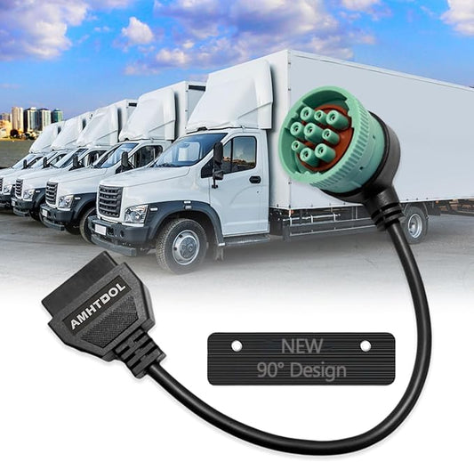 J1939 OBD2 Adapter Cable Fits Truck Diagnostic Scanner/Code Reader, 9 Pin to OBD2 16 Pin Connector, J1962-J1939 for Cummins Diesel Engine, Fit for Truck ELD and GPS Tracker