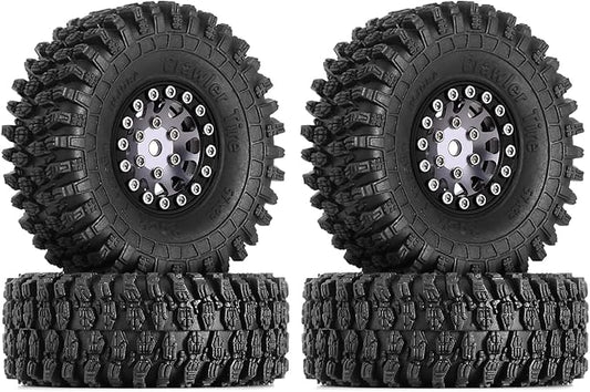 INJORA 1.0 Beadlock Wheel S5 Super Soft Sticky Crawler Tires for TRX4M Axial AX24 SCX24 FCX24 Enduro24 Upgrade, 57 * 22mm(Black&Grey)