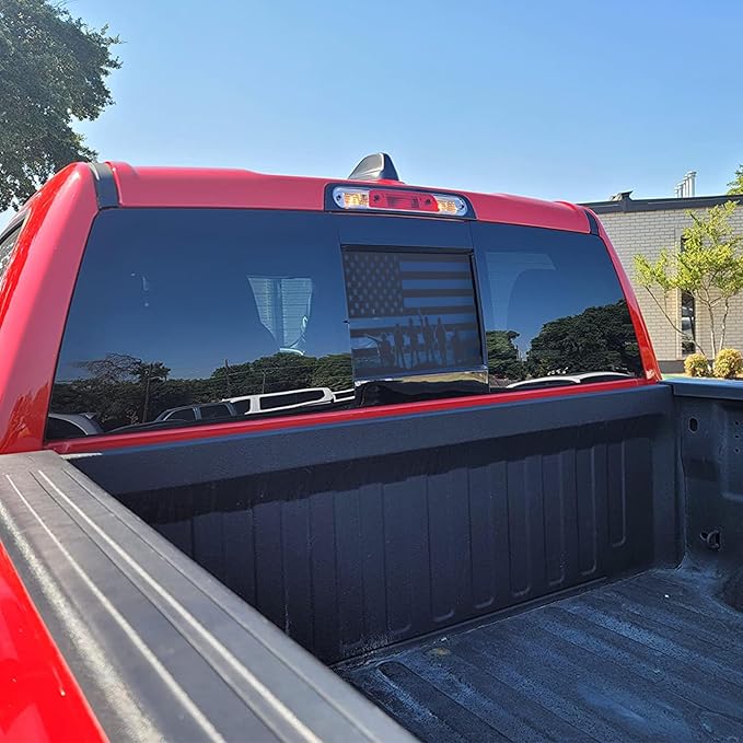 Xinghe for Dodge Ram 2009 to 2024 2025 2026, American Flag Decals Stickers for Truck Back Middle Window, Matte Black USA Flag Decal