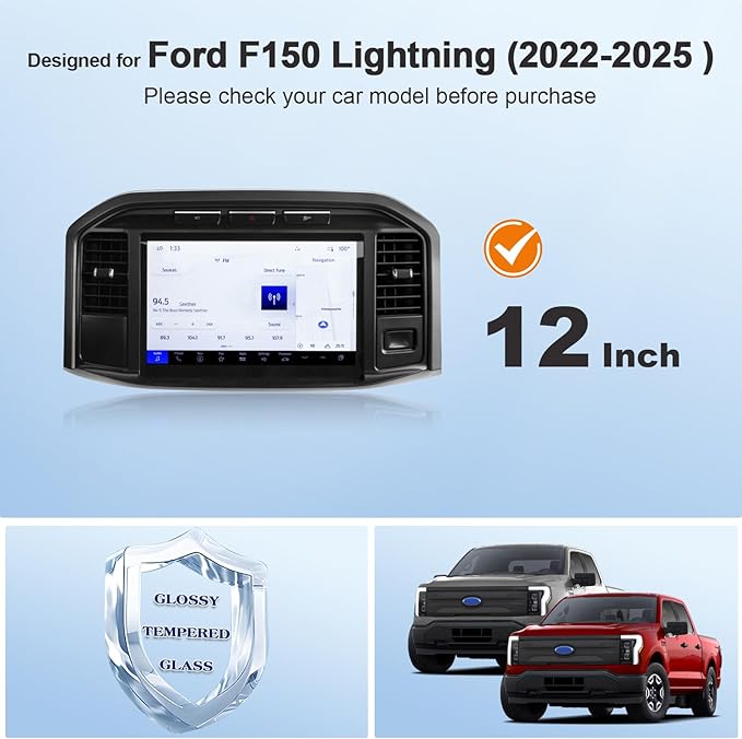for Ford F150 Lightning Screen Protector for 2022-2026 Ford F-150 Lightning XLT/Pro SYNC 4 12" Display for F150 Lightning Electric Truck Accessories Tempered Glass Film (F-150 Lightning 12-In HD)