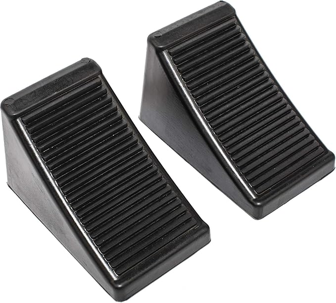 MaxxHaul 50011 Heavy-Duty Rubber Wheel Chocks with Eyebolt, Anti-Slip Design for Trailers, RVs, and Trucks (6.5" x 3.75" x 4") - 2 Pack
