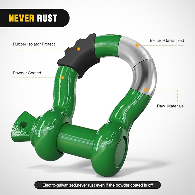 Nilight 2 Pack 3/4" D-Ring Shackle with 7/8" Screw Pin 41,887lbs Break Strength, Heavy Duty Off Road Recovery Shackle with Isolators Washers for Use with Tow Strap, Winch, Off-Road Truck Vehicle