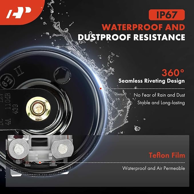 A-Premium Disc Horn High Universal Electric Horn - 12V 110 dB - Compatible with Passenger Car, Commercial/Off-Road Vehicle, ATVs, Scooter, Dirt/Pocket Bikes, Motorcycles & More, 76 mm