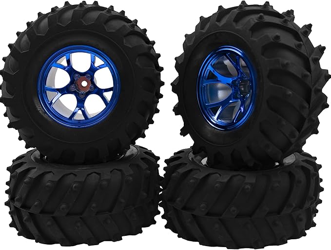 4.72''OD Rubber Tires & Wheel Rim 12mm Hex Hub Compatible with RedCat Volcano Traxxas Rustler HPI HSP Tamiya Exceed Himoto 1/10 Off-Road Monster Truck,120mmx56mm (Blue)