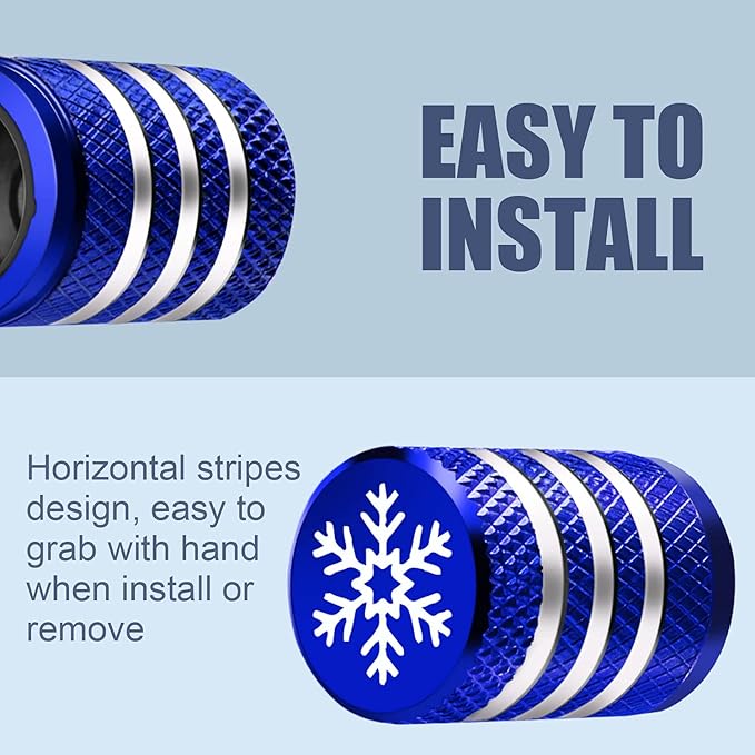 Tire Valve Stem Cap Cover - (5 Pack) Tire Air Caps Metal with Plastic Liner Corrosion Resistant Leak-Proof Snow Snowflake for Car Motorcycle Bike Blue