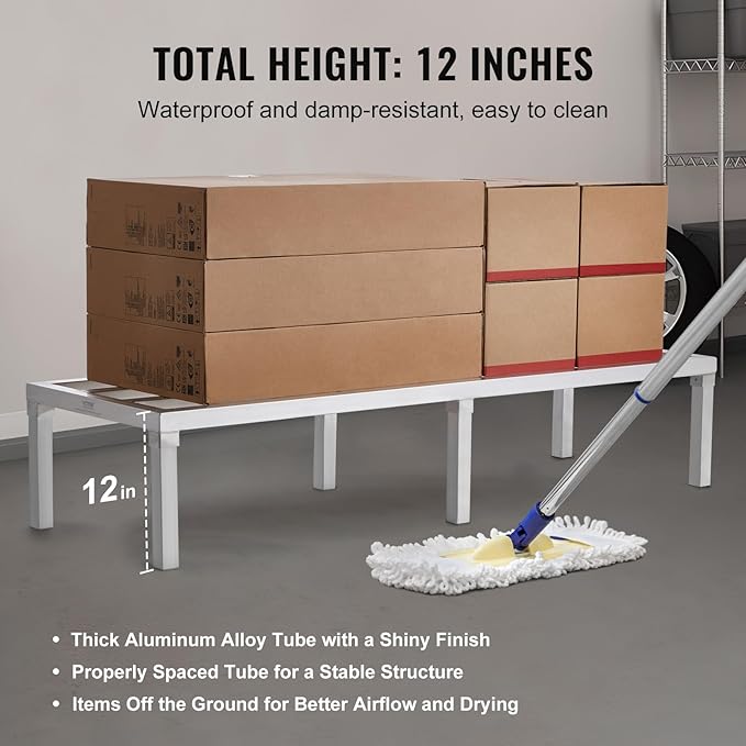 VEVOR Aluminum Dunnage Rack, 60” x 20” Commercial Food Floor Rack, 12” Off the Floor, 1800 lbs Capacity All-Welded Aluminum Storage, for Storage in Restaurants, Kitchens, Garages and Vehicles