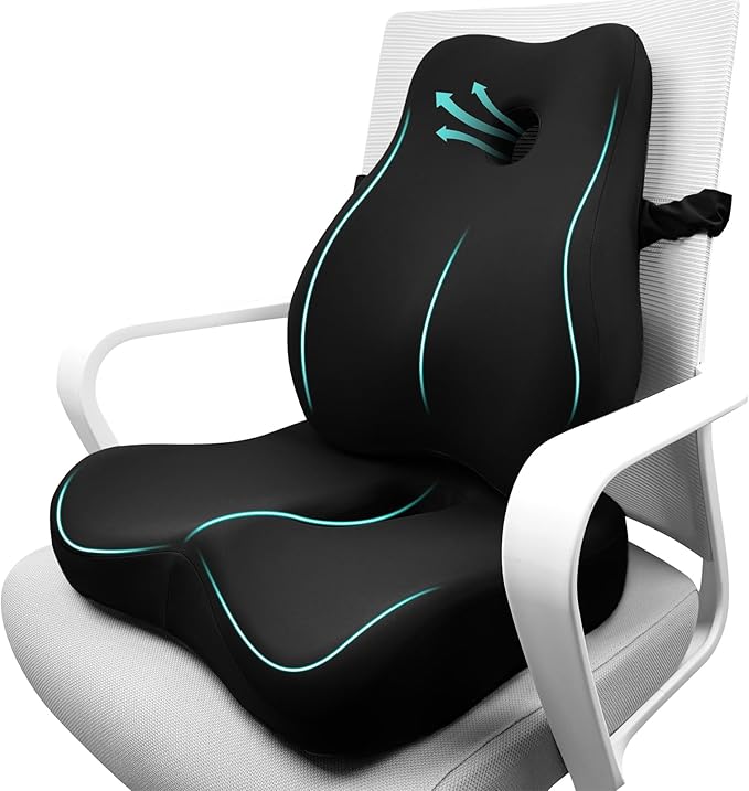 Seat Cushion & Lumbar Support Pillow for Office Chair,Memory Foam Chair Cushions for Tailbone Pain, Non-Slip Back Support for Desk,Gaming Chair,Wheelchair, Breathable & Machine Washable