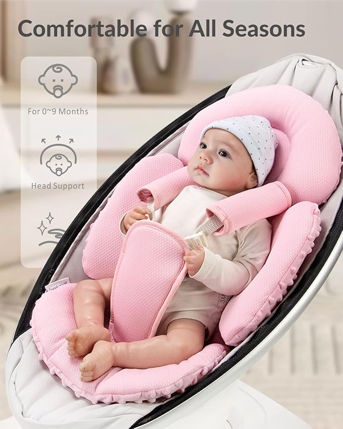 Generic Infant Insert Compatible with Mamaroo Swing & Graco Swing and Infant Car Seat, Newborn Insert Baby Head Body Support, Reversible Design, Breathable Soft Fabric, 1Pcs - Dots, Pink