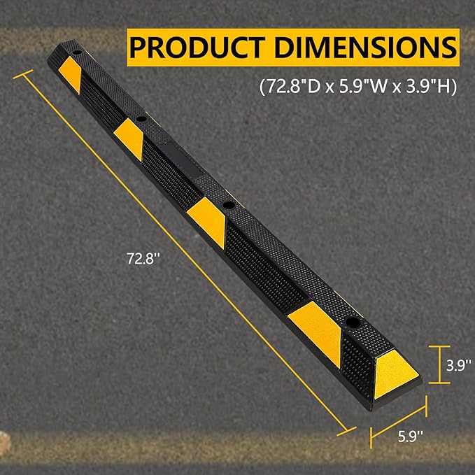 PeakPursuit 1 Pack 72" Rubber Parking Curb, Curb Parking Stoppers, 6 ft Wheel Stopper with Reflective Stripes for Cars and Trucks Durable Parking Lot Bumper