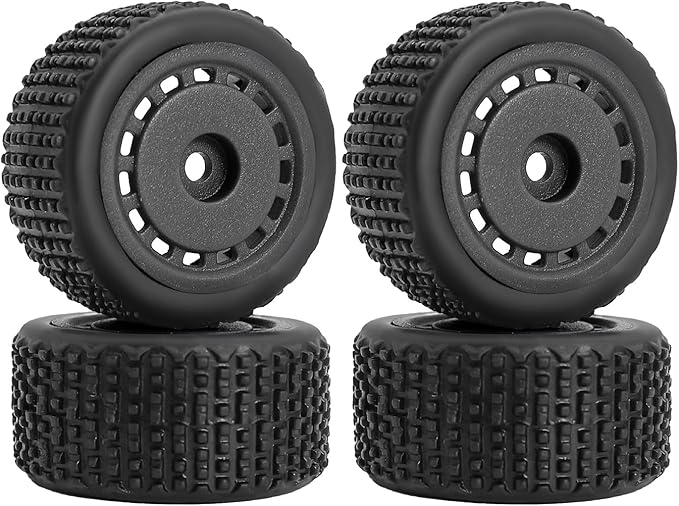 Pre-Mounted Pin Buggy Tires and Wheels Rims Hub Tires Set for 1/24 Losi Micro-B 1/28 Losi Micro-T Wltoys 244016 Upgrade Part (Black Micro-T)