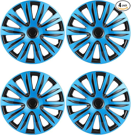 ABX Hubcap Wheel Covers Hub Caps 16 Inch Set of 4 Black & Blue Universal Wheel Rim Cover R16 Stylish Car Decor Wheel Covers