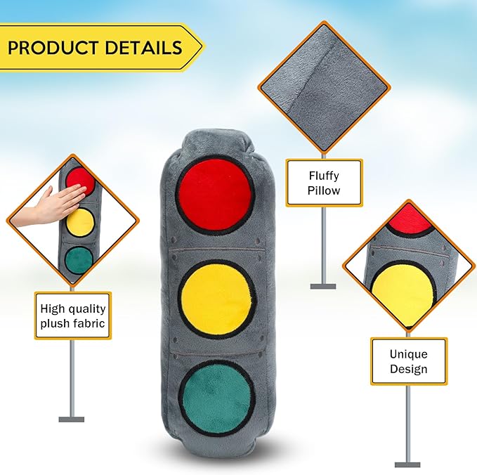 Woanger 2 Pcs Race Car Room Decor Racing Plush Throw Pillow Set Gift 15.7 Inch Soft 3D Simulation Wheel Pillow Funny Tire Cone Traffic Light and Stop for Valentines Bedroom Decorations(Traffic Light)