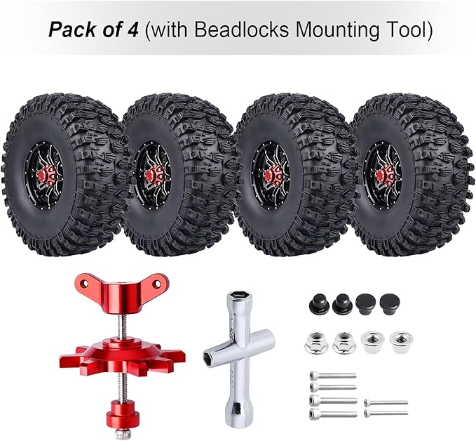 HobbyPark 2.2 Beadlock Wheels and Tires Height 5.67inch/144mm with Foam Inserts for 1/10 RC Crawler, w/Beadlocks Mounting Tool, Set of 4