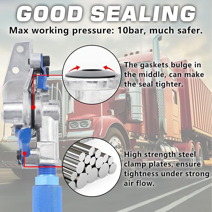 2 Pair Glad Hands Kit with 12pcs Rubber Seals, Aluminum Glad Hand Universal Red Blue Emergency Service Gladhand Set for Semi Trucks Trailers Tractors Air Line
