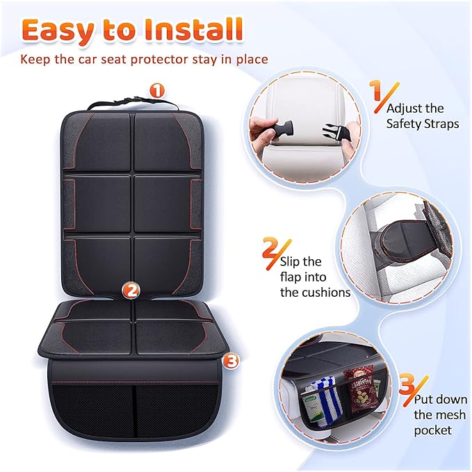 Gimars Car Seat Protector, 2 Pack, Waterproof 600D Fabric Carseat Protector Car Seat Cover for Child Car Seat with Nonslip Backing Mesh Pockets for Baby and Pet SUV Sedan Truck Leather Seats