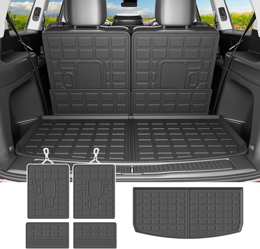 powoq Cargo Mat Compatible with 2021-2026 Jeep Grand Cherokee L Overland Trunk Mat Backrest TPE Cargo Liner Replacement for 2021-2026 Jeep Grand Cherokee L Accessories (Trunk Mat+Backrest Mats)