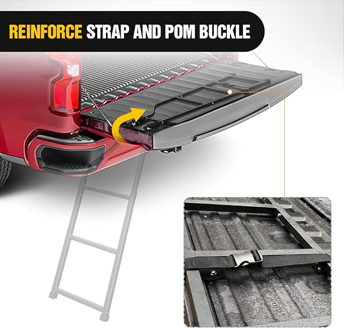 Nilight Foldable Truck Tailgate Ladder for Pickup with Aluminum Step Grip Plates, Replaceable Rubber Feet & Stainless Steel Self Drilling Hex Screws for Easy Installation